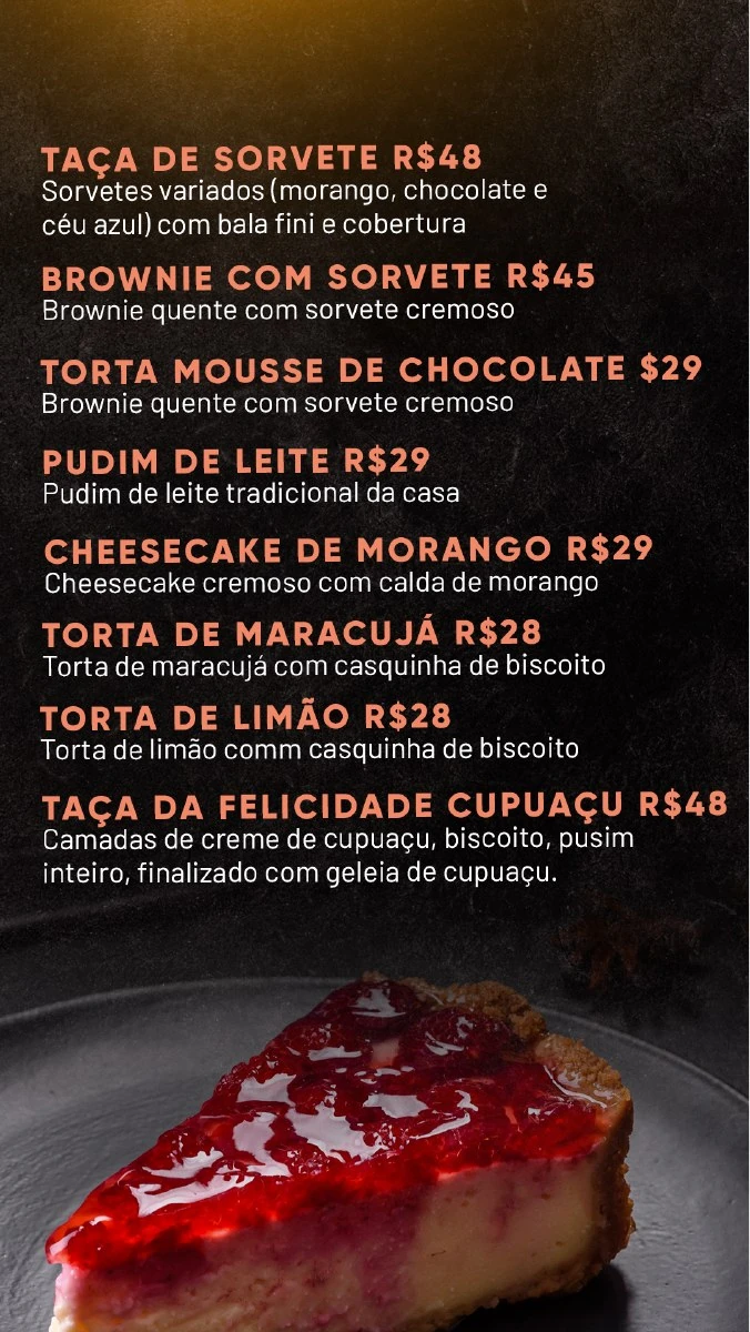 Sobremesas — página 17 do cardápio original