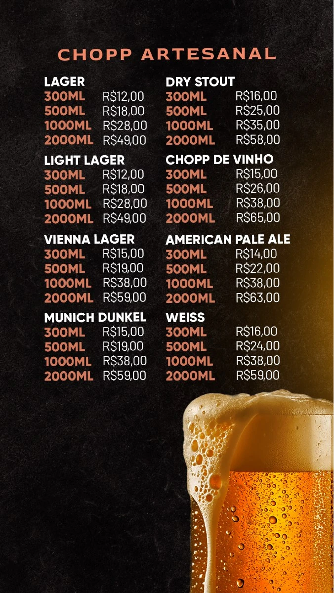 Chopp artesanal — página 22 do cardápio original